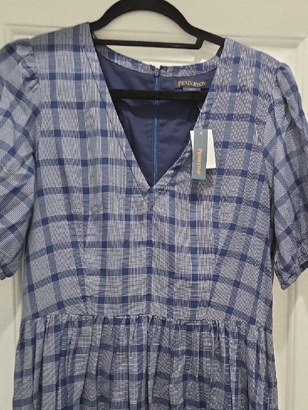Pendleton Blue Plaid V-Neck Tiered Maxi Dress - Picture 7 of 14